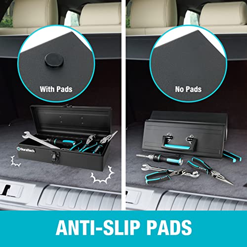 DuraTech Tool Box, 15" Portable Steel Small Tool Box with Metal Latch Closure & Plastic Handle with Anti-slip Base, Multi-Purpose Heavy Duty Toolbox, DURATECH