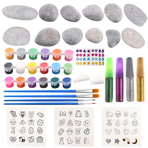 12 Rock Painting Kit, Creativity Arts & Crafts, DIY Supplies, Spring Crafts for Kids, Decorate Your Own Painting Craft, Family Outdoor Indoor - WoodArtSupply