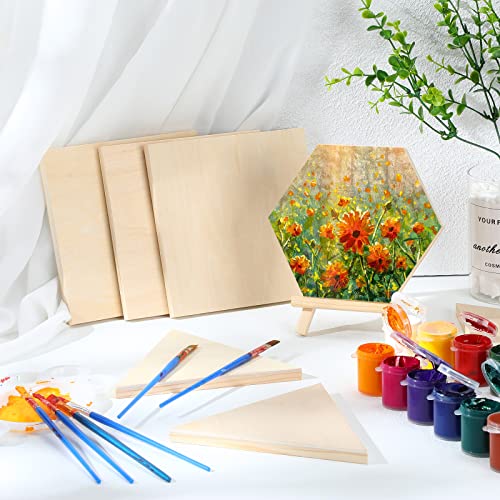 12 Pcs Wood Panel Boards for Painting 6'' Unfinished Wooden Canvas Panel Square Hexagon Triangle Boards Blank Wood Blocks Crafts for Arts Crafts Colarr