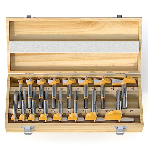 FivePears 16 Pcs Forstner Drill Bits Set, Carbide Tipped Wood Hole Saw Auger Opener, Hole Opener Hinge Hole Cutter for Woodworking, Plastic, Plywood - WoodArtSupply