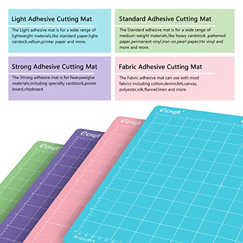 Ecraft 12"X12" Cutting Mat For Cricut - Include (Strong/Standard/Light) Adhesive Sticky (3 pack) Flexible Square Gridded Quilting Cut Mats ecraft