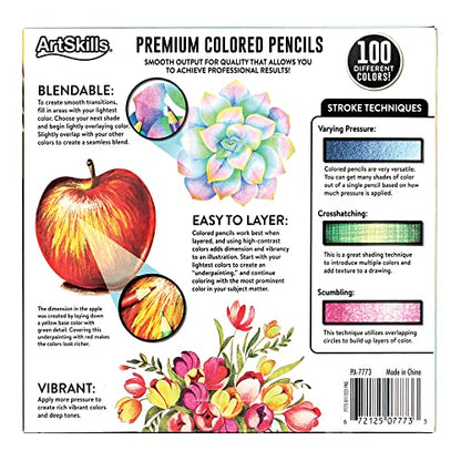 ArtSkills Artist Colored Pencils Set, Colored Pencils for Adult Coloring Books, Drawing, Sketching, 100-Count - WoodArtSupply