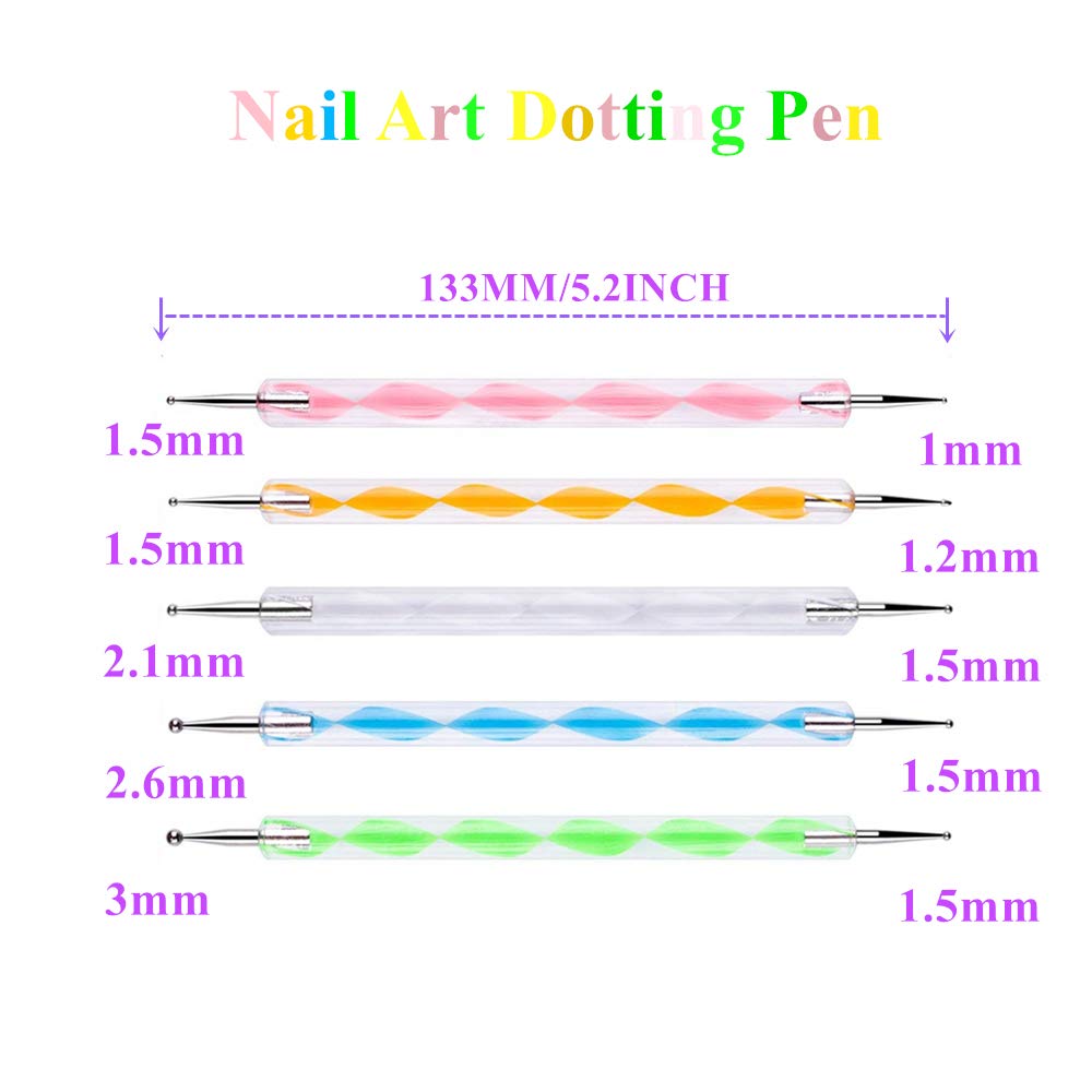 5 pc 2 Way Dotting Pen Tool Nail Art Tip Dot Paint Manicure kit (5PC) HiMo