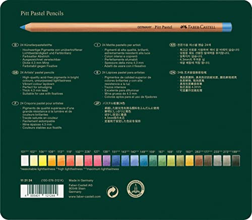 Faber-Castel FC112124 Pitt Pastel Pencils in A Metal Tin (24 Pack), Assorted Faber-Castell