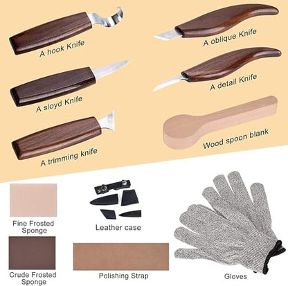 Ninonly Wood Carving Tools 18pcs Wood Carving Kits - Includes Hook Carving Knife Detail Wood Knife Whittling Knife Oblique Knife Trimming Knife Chip