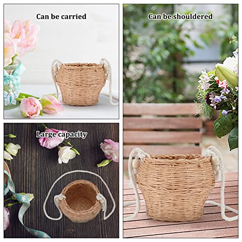 WEBEEDY Basket Weaving Kits DIY Mini Rattan Bucket Bag Handwoven Cross Body Straw Shoulder Bag for Women Girls Beach Travel Shopping Trip WEBEEDY