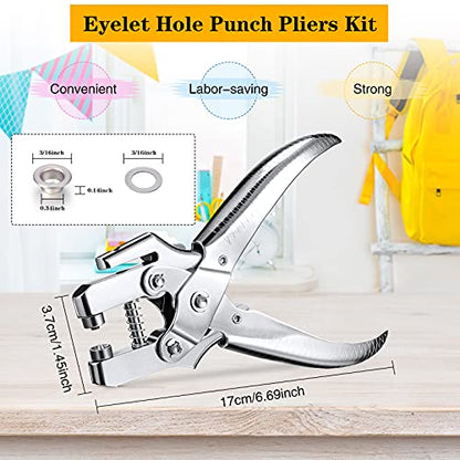 3/16 Inch Grommet Tool Kit Grommet Eyelet Plier Set Eyelet Hole Punch Pliers Grommet Hand Press Pliers with 200 Pieces of Grommets Eyelets for Shoes - WoodArtSupply