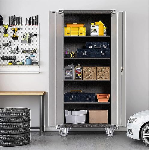 JAORD Rolling Metal Storage Cabinet with Locking Doors and 4 Adjustable Shelves, Garage Cabinets with Wheels for Garage, Office, Kitchen, Laundry &