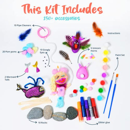 BRYTE 150+ Piece Deluxe Edition All-Inclusive Kids Rock Painting Kit | 10 Rocks, 8 Waterproof Paints, Glitter Glue & More | DIY Science Kit, STEM - WoodArtSupply