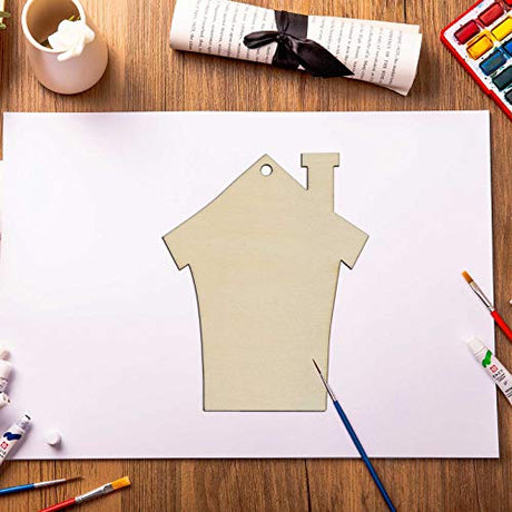 20pcs House Shaped Wood DIY Craft Cutouts Unfinished Wood with Ropes Home Wooden Embellishments Gift Tags Ornaments Decoration JANOU
