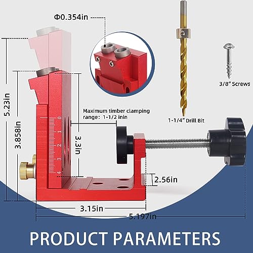 HFM Pocket Hole Jig Kit Adjustable Woodworking Tools Pocket Dowel Hole Jig System Set Wood Woodwork Guides Joint Angle Tool Carpentry Locator. - WoodArtSupply