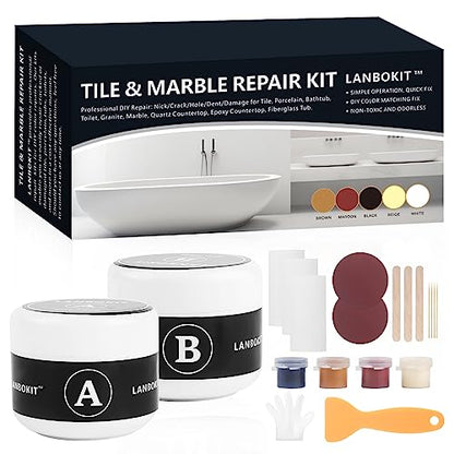 Tile, Granite and Marble Repair Kit(Color Match), 3.7 OZ Tub and Fiberglass Shower Repair Kit with Strong Adhesion, Porcelain Stone Repair Kit for - WoodArtSupply