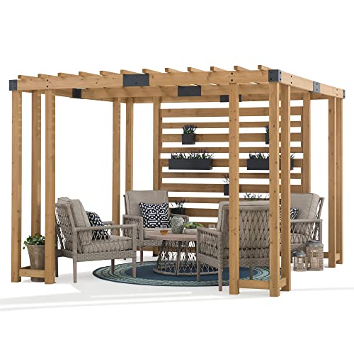 Sunjoy Wood Pergola 10 x 10.5 ft. Cedar Framed Pergolas with Adjustable Hanging Planters by SummerCove - WoodArtSupply