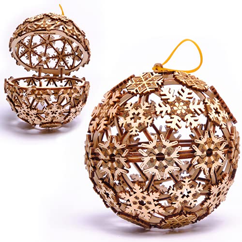 Wood Trick Christmas Ball 3D Wooden Puzzles for Adults and Kids to Build - Great Christmas Decor - Store Your Gifts - 5x4.7 in - Wooden Model Kits