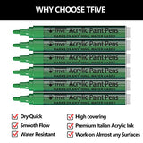 Green Acrylic Paint Marker Pens - 2-3mm Medium Tip, 6 Pack Permanent Green Water Based Paint Pen for DIY Projects, Paintings for Rock, Fabric, Wood, TFIVE