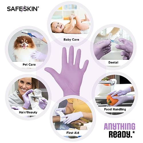 SAFESKIN Nitrile Disposable Gloves Pack of 50, Light Duty, Large Size, Powder Free - Food Handling, First Aid, Hair Coloring SAFESKIN