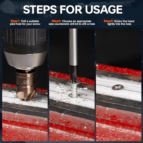 Matework Countersink Drill Bit Set, M35 Cobalt HSS Countersink Drill Bits 6 Pieces 1/4 Inch Quick Change Hex Shank for Metal, Wood, Stainless Steel, Matework