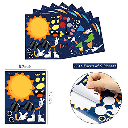 WATINC 45pcs Make Your Own Planet Stickers Games, 9 Planets Solar System Birthday Party Favor Stickers for Kids, DIY Outer Space Make a Face Sticker - WoodArtSupply