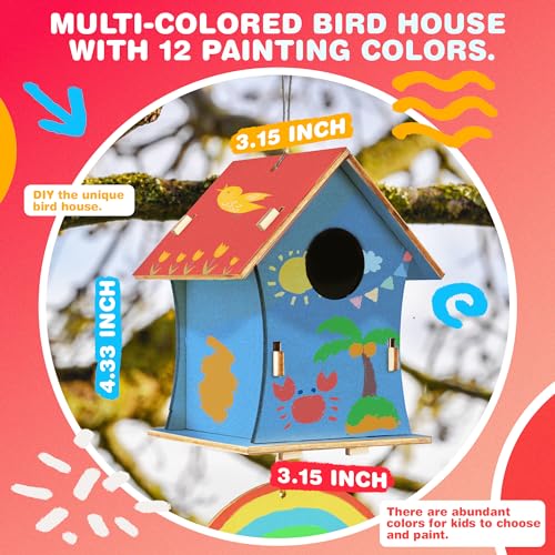 BelloChiddo 2 Pack DIY Birdhouse Kit with Wind Chime - Creative Wooden Craft for Kids to Build and Paint BELLOCHIDDO