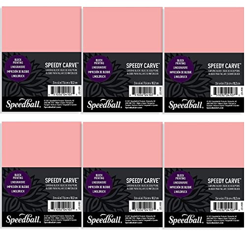 Speedball Speedy-Carve Block Printing Carving Block, Rectangle, Pink, 3 x 4 Inches (6-Pack), Linoleum for Printmaking Speedball