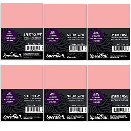 Speedball Speedy-Carve Block Printing Carving Block, Rectangle, Pink, 3 x 4 Inches (6-Pack), Linoleum for Printmaking Speedball
