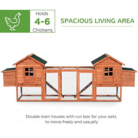PawHut Dual Wooden Chicken Coop with Garden Bed, Large Outdoor Hen House with Nesting Boxes Removable Trays, Ramps Run, for Garden Backyard, 123" x PawHut