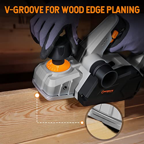 WORKSITE Hand Planer 20V Cordless 3-1/4-Inch Wood Planer with 4.0 Ah Lithium-Ion Battery, Fast Charger, Dust Collection Bag for Woodworking WORKSITE