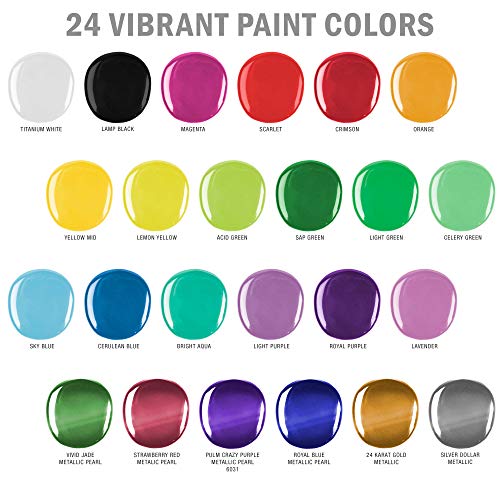U.S. Art Supply Professional 24 Color Set of Outdoor Acrylic Paint in 2 Ounce Bottles, Plus a 7-Piece Brush Kit - Vivid Colors for Artists, Students U.S. Art Supply