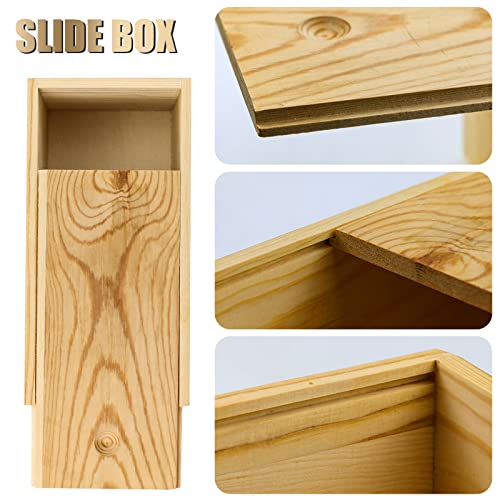 BILLIOTEAM 2 Pack Unfinished Wood Storage Box with Slide Lid,Blank Natural Wood Case Container for Christmas,Wedding,Party,Gift Jewelry Box,DIY BILLIOTEAM