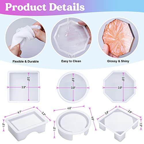LET'S RESIN 18 Pcs Coaster Resin Molds Silicone, Coaster Molds with Round Square Octagon Shape Holder Molds for Epoxy Resin, DIY Art Craft Cup Mats