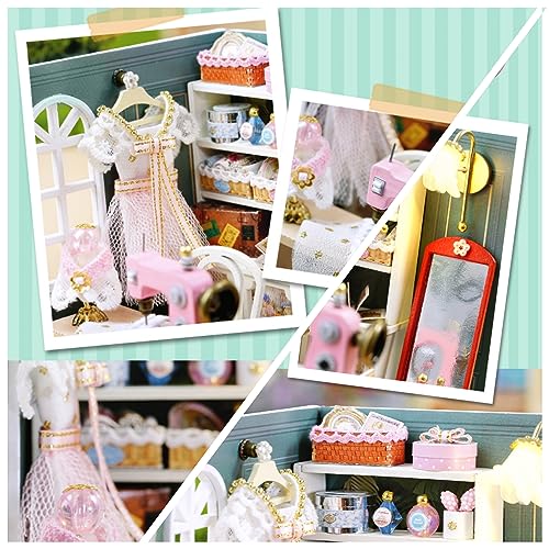 Kisoy Dollhouse Miniature with Furniture Kit, DIY 3D Wooden DIY House Kit with Dust Cover,Handmade Tiny House Toys for Teens Adults Gift (Beatific Kisoy