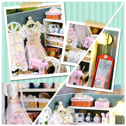 Kisoy Dollhouse Miniature with Furniture Kit, DIY 3D Wooden DIY House Kit with Dust Cover,Handmade Tiny House Toys for Teens Adults Gift (Beatific