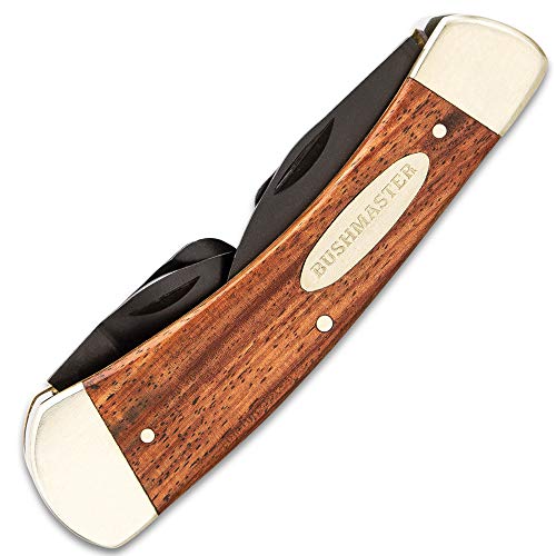 Bushmaster Classic Whittler's Pocket Knife - Carbon Steel Blades, Wooden Handle Scales, Nickel Silver Bolsters - Closed Length 4 1/4" - WoodArtSupply