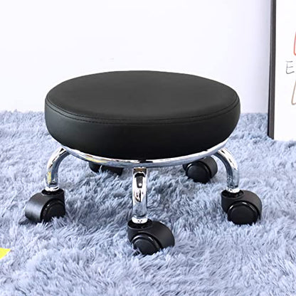 WKWKER Modern Roller Seat PU Leather Low Round Rolling Stool 360° Swivel Small Stool with Universal Caster Wheels Foot Stool for Home Office Garage - WoodArtSupply