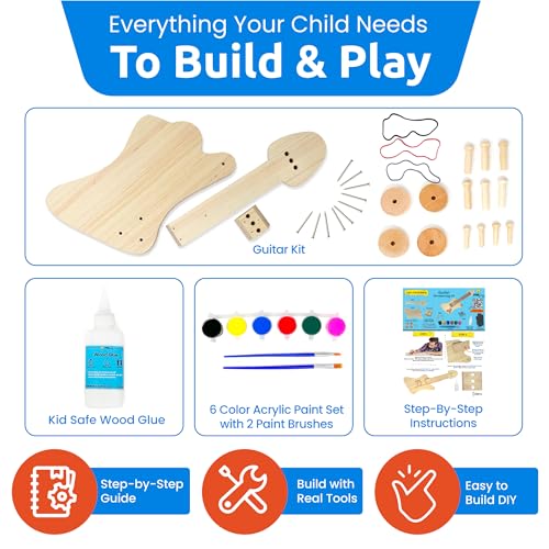 SparkJump DIY Guitar Wooden Building Kit: STEM Kits for Kids Age 8-10 - Wood Crafts for Kids Ages 4-8 and Up, Building Kits for Creative Play and SparkJump