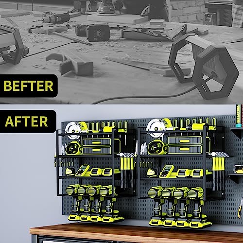 KAFAHOM Power Tool Organizer,4 Layer Drill Holders Wall Mount,Heavy Duty Metal Organizers and Storage Rack for Garage Organization,Tools Shelves with KAFAHOM