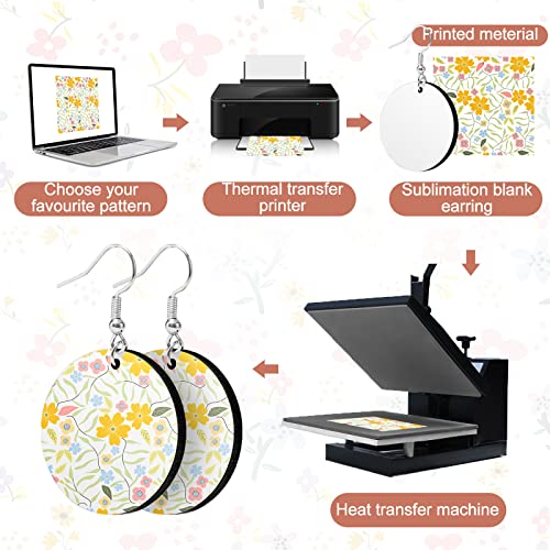 Whaline 40Pcs Sublimation Blank Earrings Round Heart Teardrop Irregular Square MDF Board White Earrings Heat Transfer Earrings Unfinished Wood Whaline