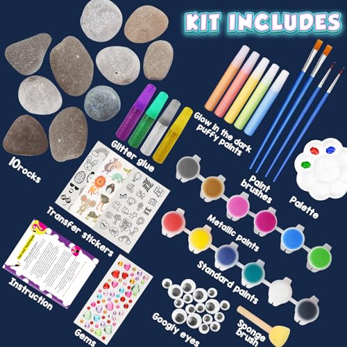 BainGesk Glow in The Dark Rock Painting Kit for Kids, Painting Rock Crafts Set, Arts and Crafts Gifts for Ages 6-8, Creative Activities Art Toys for - WoodArtSupply