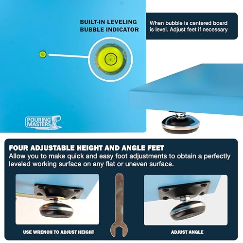 Pouring Masters Leveling Board for Epoxy Resin, 16" x 12", 3 Silicone Cover Mats - Adjustable Precision Leveling Table for Self-Leveling Resin, - WoodArtSupply