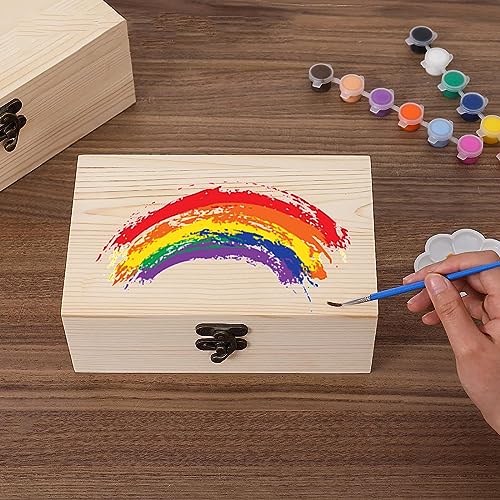 Voittozege 8 Pack Unfinished Wood Box for Crafts 6 X 4 X 2 Inch Natural Wood Box with Hinged Lids and Front Clasps, Small Wooden Boxes for DIY Gift Voittozege