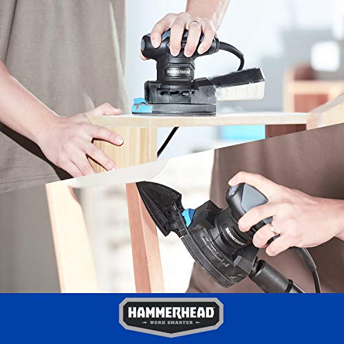 Hammerhead 1.4-Amp Multi-Function Detail Sander with 12pcs Sandpaper, Dust Collection System, and Detail Attachment - HADS014 Hammerhead