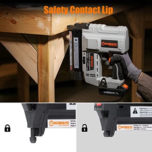 WORKSITE Cordless Brad Nailer, 18 Gauge 2 in 1 Cordless Nail Gun/Staple Gun with 2.0A Battery, Fast Charger, LED Light for Upholstery, Carpentry and - WoodArtSupply