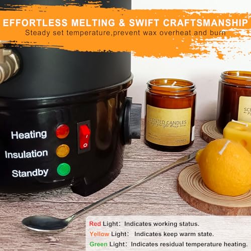 Leerie 5Qts/10Lbs Wax Melter for Candle Making - L5 Candle Wax Melting Pot with Heating Core Brass Spout & Temp Control for DIY Home Business Candle - WoodArtSupply