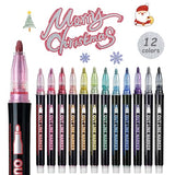 Double Line Outline Pens, 12 Colors Self-outline Metallic Markers, Shimmer Glitter Pens Set for Christmas Card Writing, Birthday Greeting, DIY Art Artugn