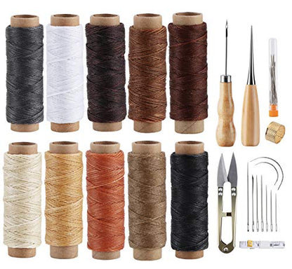 ilauke Leather Sewing Kit 31Pcs Waxed Thread Leather Repair Kit with Sewing Awl Upholstery Leather Working Tools&Supplies Leather Stitching for DIY - WoodArtSupply