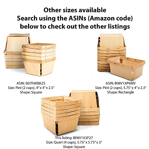 One Quart Wooden Gift Baskets (10 Pack); for Picking Fruit or Arts, Crafts and Decor; 5.75” Square Vented Wood Boxes TOP HOME STORE