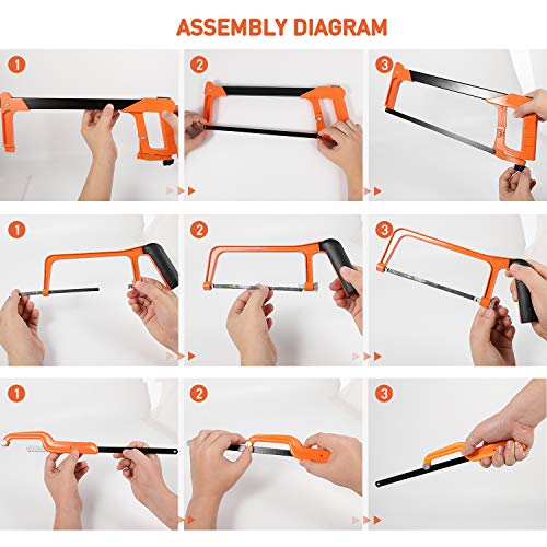 Hacksaw Set, Steel Saw 12 inch with Replaceable Saw Blades and Metal Miter, 3pcs Handsaws (Hacksaw Frame, Mini Hacksaw, Junior Hacksaw) for Wood REALIJE
