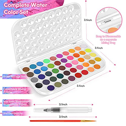 Rkqoa Watercolor Paint Set, 48 Colors Washable Watercolor Paint Set with a Palette & a Brush a Refillable Water Brush Pen, Water Color Paints Sets