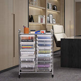 Giantex 15 Drawer Rolling Storage Cart Tools Scrapbook Paper Office School Organizer, Clear Giantex