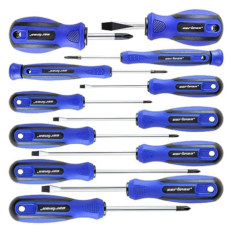 CARTMAN 12 Piece Magnetic Screwdriver Set - 6 Phillips and 6 Flat, Professional Cushion Grip Hand Tools Set CARTMAN
